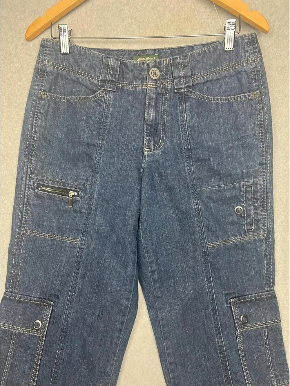 Eddie Bauer Crop Cargo Capri Denim Jeans Womens Size 6 Outdoor Casual Comfort